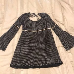 Black Patterned Flare Sleeve Dress